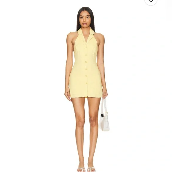 NEW SNDYS x Revolve Button Down mini Yellow Halter Dress - Picture 1 of 3